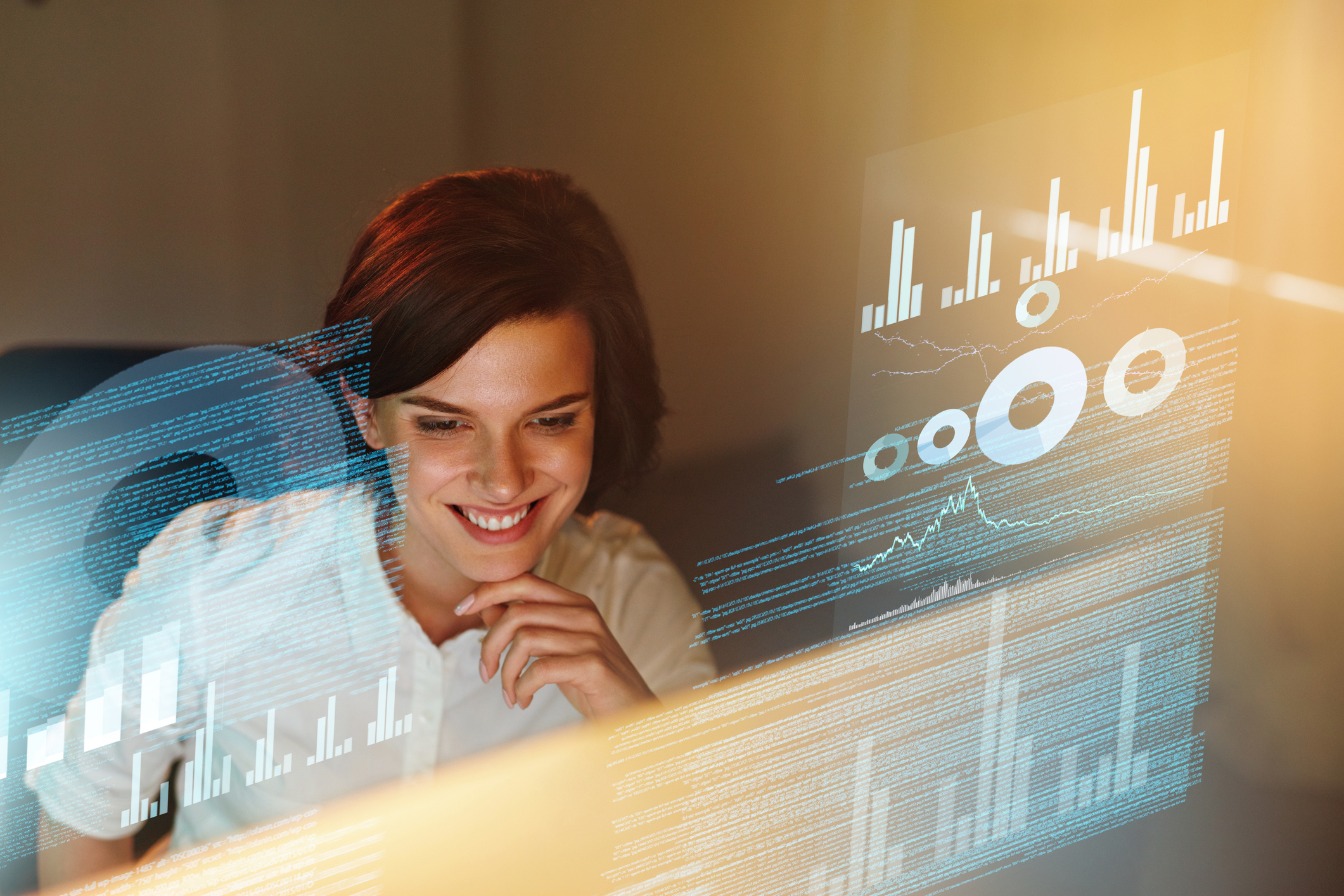 female developer analysing data